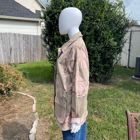 NWT Anthro Distressed Camouflage Boho Utility Military Denim Jacket - Picture 7 of 15